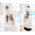 lingshang high quality fashionable warm knitting pattern beanie lady hat with top ball